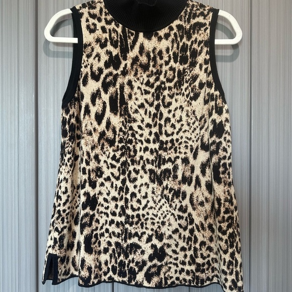 Chico's Knit Mock Neck Animal Print Sleeveless Sweater Office Cozy Layer Sz L - Picture 3 of 9